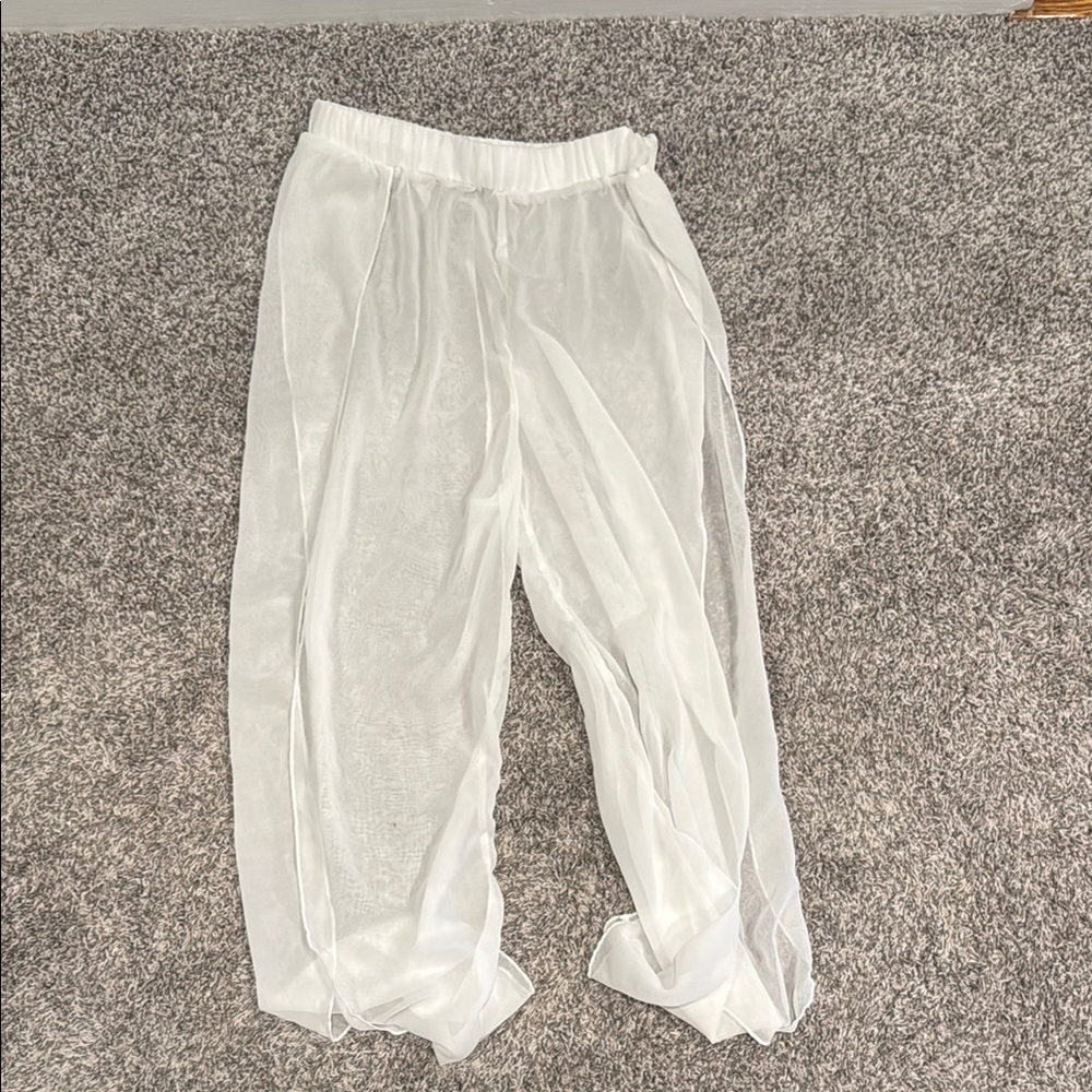 White Flowy Swim Coverup Pants